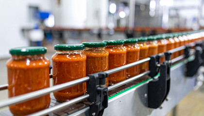 Tomato sauce filling production line in factory
