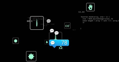 Displaying UI elements on black screen, environmental icons, phone icon, chat bubbles, JavaScript © vectorfusionart