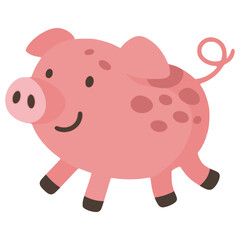 cute pig walking pet animal farm flat color vector illustration template design