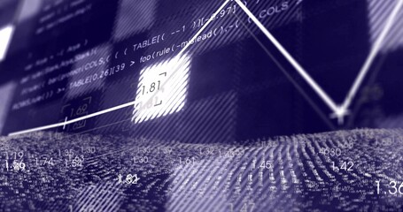 Displaying white zigzag graph highlighting data point on dashboard with code snippets, copy space
