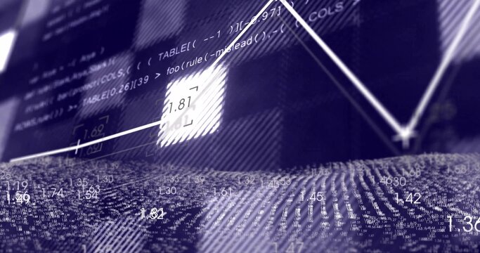 Displaying white zigzag graph highlighting data point on dashboard with code snippets, copy space - Powered by Adobe