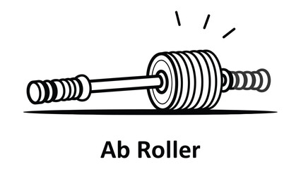 Ab Roller: A sleek black and white illustration of an ab roller, a tool designed to engage core muscles, with ergonomic handles for a secure grip, ready to promote fitness.