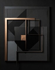 Abstract Geometric Composition - A Study in Black, Gray, and Gold.