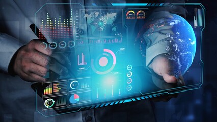 High-tech global network connection interface showing worldwide digital communication, data exchange, and internet connectivity. Global connection, data interaction, and worldwide communication. Thunk
