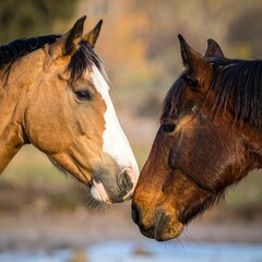Affectionate Horses - A Close-Up of Two Equine Companions.