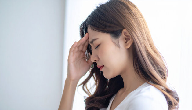 頭痛に苦しむ若い女性