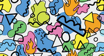 Cute seamless pattern with geometric shapes. Hand drawn vector illustration modern style