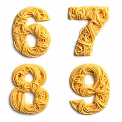 Noodles Arranged as Numbers - Six, Seven, Eight, and Nine.