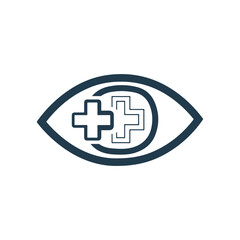 Obraz premium Vector art of eye care symbol with plus signs, representing vision health and medical attention