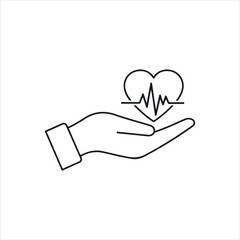 Obraz premium Vector art of hand holding a heart with a cardiogram pulse line, representing health and care