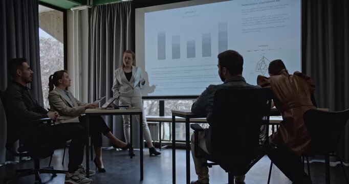 Young business associates working together, collaborating, and strategizing. The video showcases a successful, goal-oriented team.