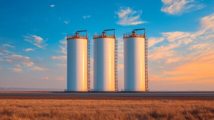 Obraz premium Wide horizon shot of hydrogen and biofuel energy plant near airport runway. 