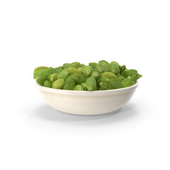 Dried green cardamom pods in a bowl isolated on transparent background, PNG