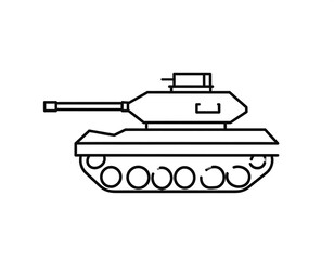 A simplistic, minimalist outline drawing of a military tank with treads, a turret, and a long gun barrel pointing left