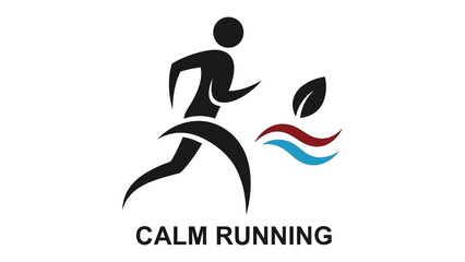 Obraz premium Calm Running: An emblem depicting a serene running figure gracefully moving with an abstract symbol, harmonizing physical activity with the tranquility of nature.