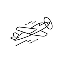 Simple line drawing of a propeller airplane in flight © alexpro