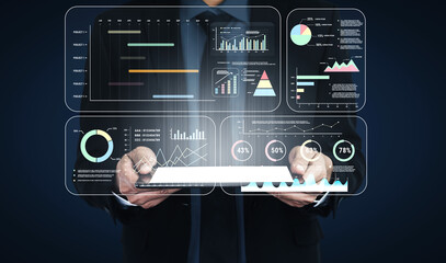 A project management dashboard with business performance analytics. A visualization of project timelines, KPIs, and company data for strategic review. Motif