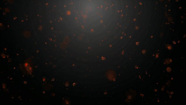 Floating glowing orange particles drifting in dark abstract space, with ember-like bokeh orbs