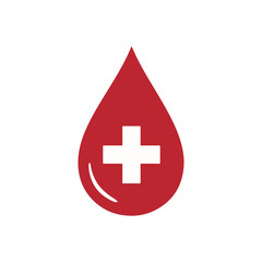 Fototapeta premium Vector art of a red blood drop with a white cross inside, symbolizing donation, health, and medical care