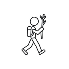Fototapeta premium Line icon of hiking backpack and walking stick in modern illustration style