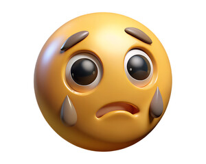Fototapeta premium Crying yellow emoji isolated on transparent background, conveying sadness, grief, and emotional distress with tears