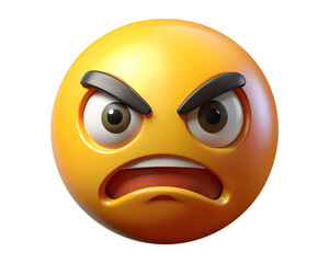 An angry emoji with furrowed brows and an open mouth isolated on transparent background, expressing frustration