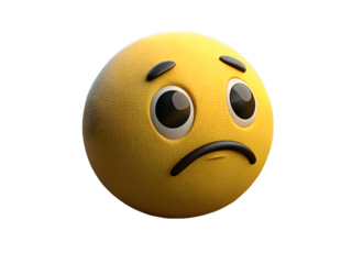 Sad emoji isolated on transparent background, conveying sorrow and disappointment with downturned mouth and teary eyes