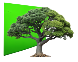 Majestic tree with green screen background, isolated on transparent background, perfect for compositing and visual effects
