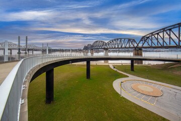 Curved ramp and Big Four Bridge over the Ohio River Louisville Kentucky