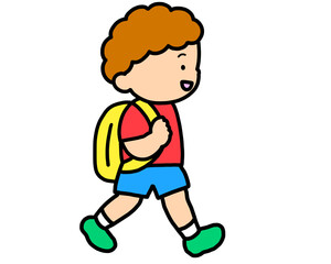 歩いて登校する茶髪の男の子