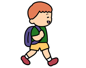 歩いて登校する茶髪の男の子