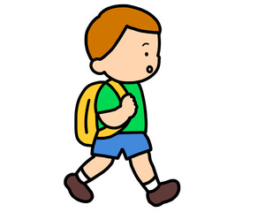 歩いて登校する茶髪の男の子