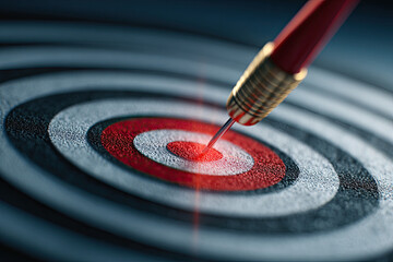 
The arrow hit the highlighted target. Advertising, marketing and targeting. Right on the bull's-eye. Success. Choose a goal, define a task. Purposefulness and insight. Succeed in work.