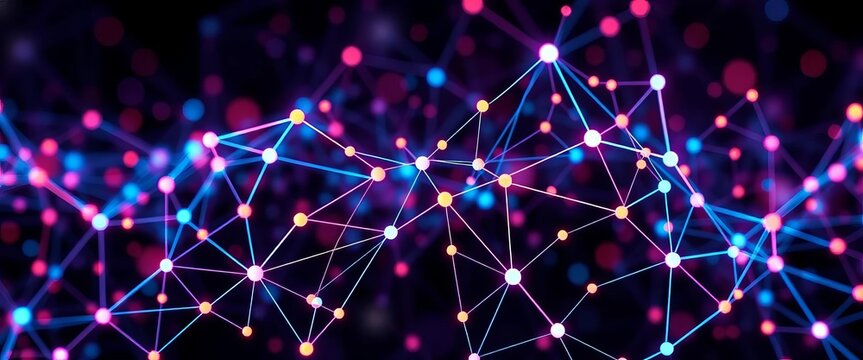 Abstract stylized neural network graphic, interconnected nodes,  connections,  ai