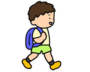 歩いて登校するアジア人の男の子