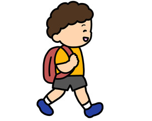 歩いて登校するアジア人の男の子