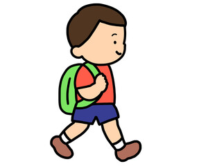 歩いて登校するアジア人の男の子