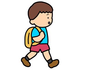 歩いて登校するアジア人の男の子