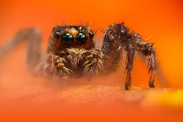 A beautiful close-up photo of a spider. Natural color background.