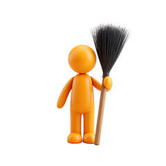 Orange Character Holding a Broom