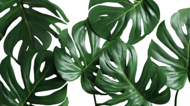 Lush, deep green monstera leaves