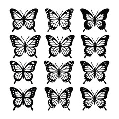 Butterfly Silhouette Vector Set. Elegant Butterfly Outline Vector Pack. Black and White Line Art Clipart Collection.