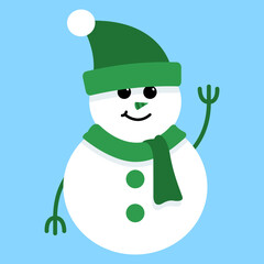 Hello Cute Snowman with Wearing Green Beanie and Green Winter Scarf