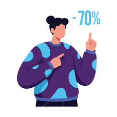 Woman pointing at 70 percent sale discount vector illustration. Black friday concept
