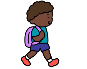 歩いて登校する黒人の男の子