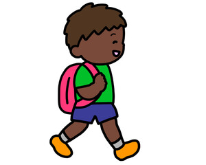 歩いて登校する黒人の男の子
