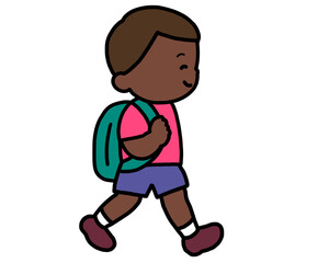 歩いて登校する黒人の男の子