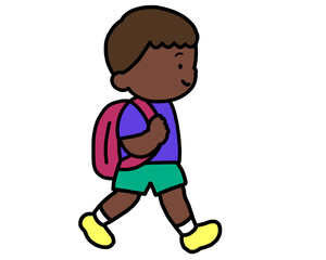 歩いて登校する黒人の男の子