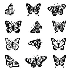 Elegant Butterfly Silhouette Vector Set, black and white butterfly silhouette vector set perfect for premium design projects, wedding & Luxury Line Art Clipart.