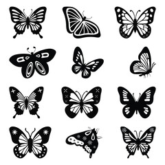Elegant Butterfly Silhouette Vector Set, black and white butterfly silhouette vector set perfect for premium design projects, wedding & Luxury Line Art Clipart.